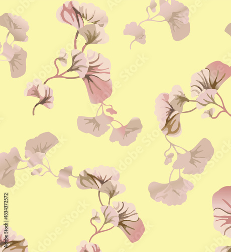 Seamless colorful floral pattern. Hand drawn flowers, herbs, leaves, branches, berries, tulip. Simple cute flat vector elements. Design for textile, cover, wallpaper