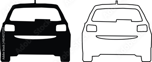 Black car icon set in flat and line style, vehicle silhouette collection with SUV, sedan, convertible and pickup group, monochrome transport symbol pack and automotive graphic synonym illustration