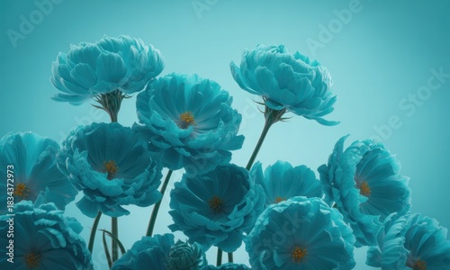 Close-up of vibrant blue flowers with soft petals, against a teal background