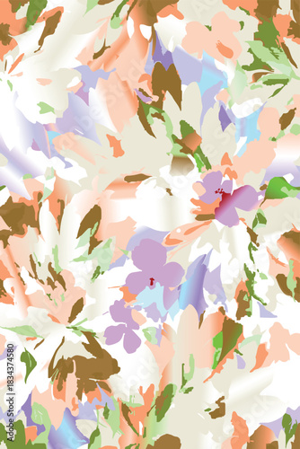 Seamless colorful floral pattern. Hand drawn flowers, herbs, leaves, branches, berries, tulip. Simple cute flat vector elements. Design for textile, cover, wallpaper
