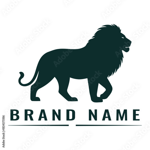 Dark Teal Silhouette of a Walking Lion with Brand Name Text lion silhouette king of the jungle