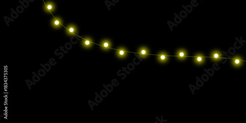 A gentle arc of glowing yellow string lights against a solid black background.