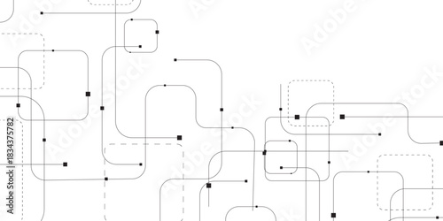 Vector digital technology white background. Concept with technology black line. Abstract futuristic background with crossed lines, dots with squee. Illustration Vector design Network and Connection.	
