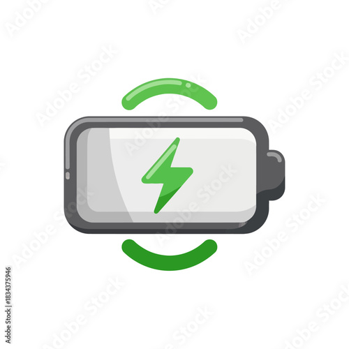 Mobile phone battery charging wirelessly cartoon illustration.