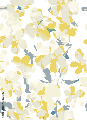 Seamless colorful floral pattern. Hand drawn flowers, herbs, leaves, branches, berries, tulip. Simple cute flat vector elements. Design for textile, cover, wallpaper