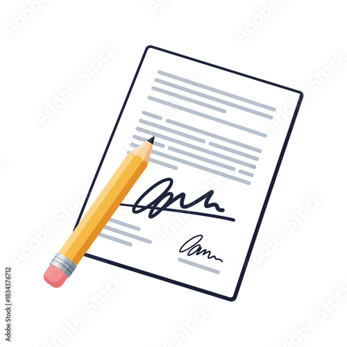 Signed contract document with a yellow pencil for agreement.