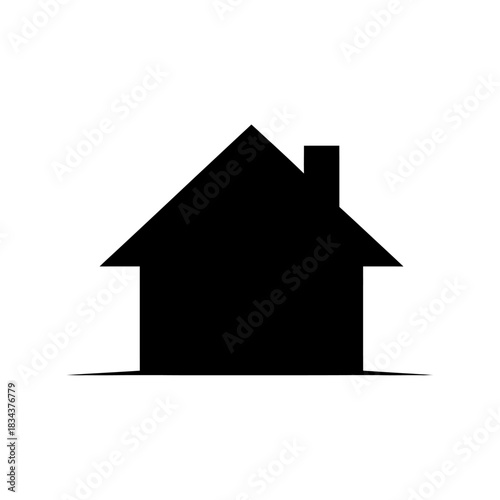 Simple black house silhouette icon with chimney vector graphic.