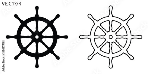 Ship steering wheel silhouette vector, Boat steering wheels icon