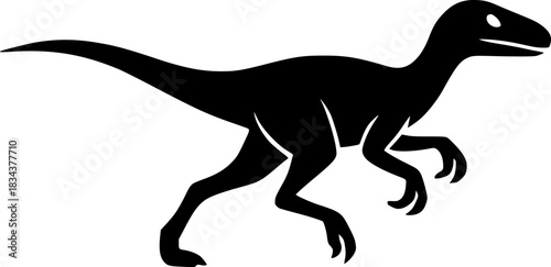 Minimal raptor contour in fast hunting pose. Dinosaur, prehistoric, predator, reptile, vector, agile