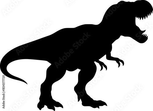 Roaring T-Rex Dinosaur Silhouette Vector. Tyrannosaurus, dinosaur, predator, jurassic, extinct, animal, black, icon, vector