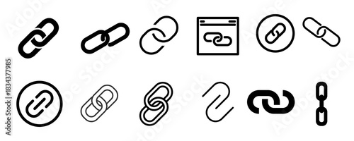 Icon Design, silhouette and line icon pack - Collection of diverse chain link icons representing connection and networking isolated on transparent background
