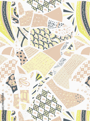 seamless patchwork paisley pattern on background.Seamless patchwork design vector fabric design. Vector graphic tile for interior and clothing fabric or ceramic tiles