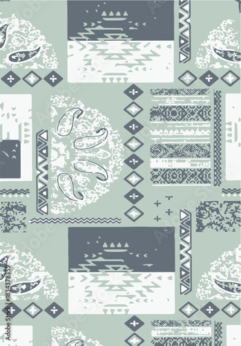 seamless patchwork paisley pattern on background.Seamless patchwork design vector fabric design. Vector graphic tile for interior and clothing fabric or ceramic tiles