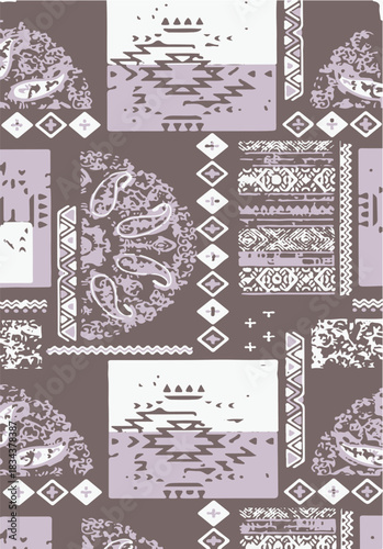 seamless patchwork paisley pattern on background.Seamless patchwork design vector fabric design. Vector graphic tile for interior and clothing fabric or ceramic tiles