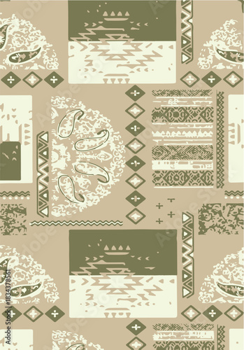 seamless patchwork paisley pattern on background.Seamless patchwork design vector fabric design. Vector graphic tile for interior and clothing fabric or ceramic tiles