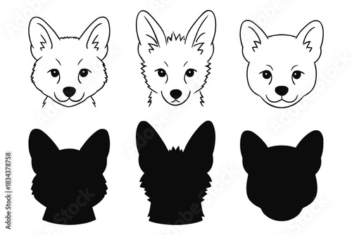 Cute dog faces and silhouettes: minimalist animal designs