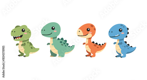 Cute cartoon dinosaur friends in a flat style on white background