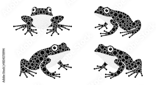 Abstract circle pattern frogs in black and white for graphic design