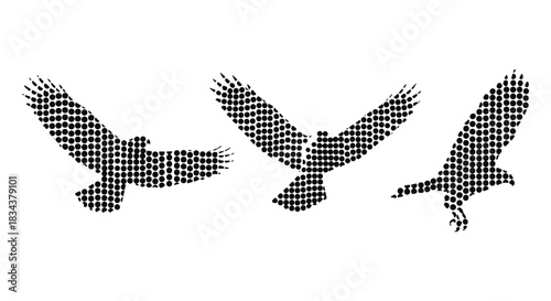 Dotted silhouette birds in flight: abstract monochrome avian patterns