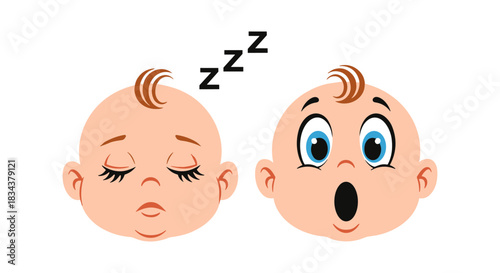 Cute baby faces with sleepy and surprised expressions