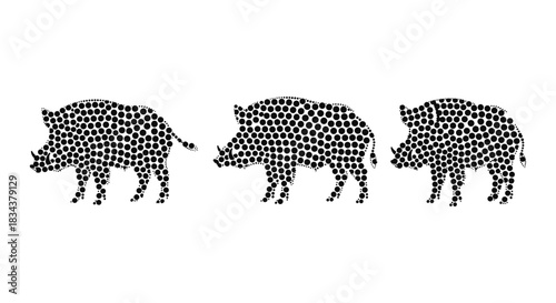 Polka dot wild boar silhouettes: unique animal design with abstract patterns