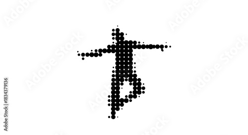 Halftone dotted human figure in dynamic pose - abstract black and white art