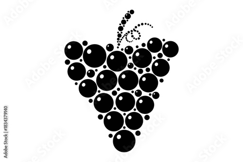 Modern silhouette of grape cluster made from circles on white background
