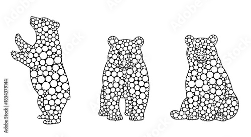 Bear silhouette composed of circles - unique geometric animal pattern