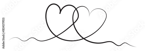 One line art heart vector. Line art, one continuous line, simple, hand drawn and sketch style. Heart line scribble style decoration element. Hand drawn linear love heart design icons. 