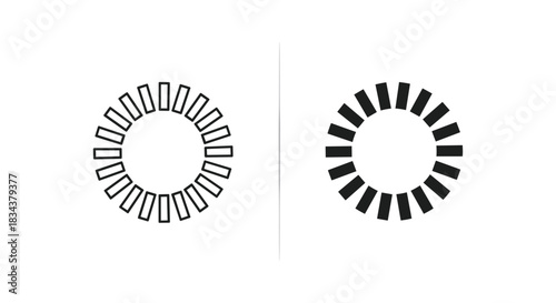 Outline and Solid Circular Icons: Sun, Loader, or Gear Symbols