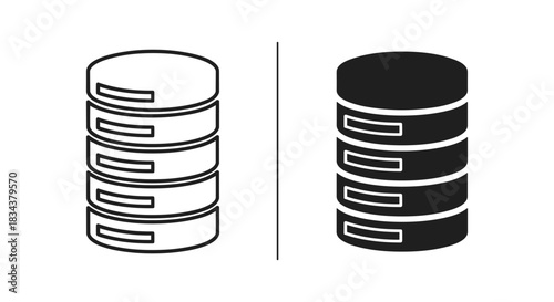 Database Server Stack Icons - Outline and Solid Glyphs