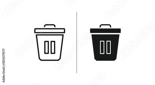 Trash Can with Pause Symbol Icon Set - Outline and Filled Vector Graphic for Temporary Deletion or Suspension