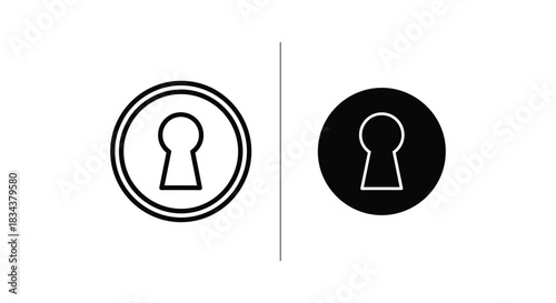 Keyhole Icons for Security, Privacy, and Access: Two Minimalist Designs – Outline in Circles and White Outline on Black Circle