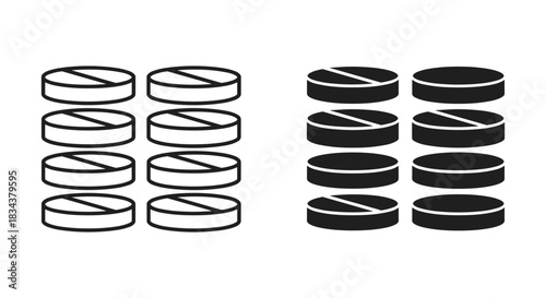 Pills and Tablets Icon Set - Medical Drug Symbols in Outline and Solid Styles