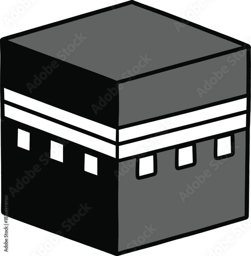 Kaaba building illustration, sacred site for muslim pray and spiritual devotion in an isometric view