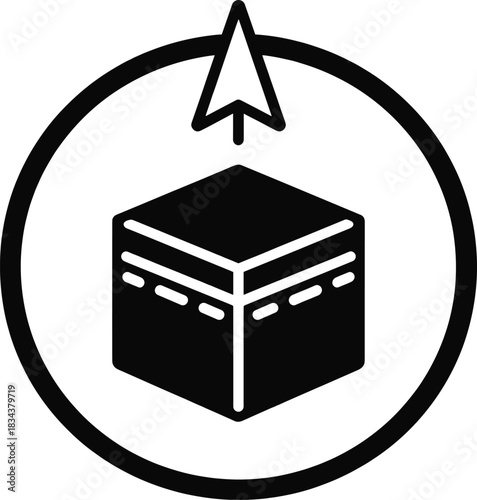 Kaaba compass icon set. Muslim pray direction to mecca. Islamic pilgrimage hajj or umrah vector illustration