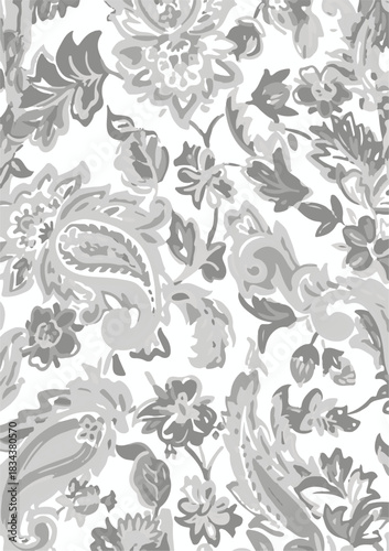 seamless floral pattern on a black background. The pattern is densely packed with small bouquets of flowers. The flowers are stylized, appearing almost like peonies or large roses.
