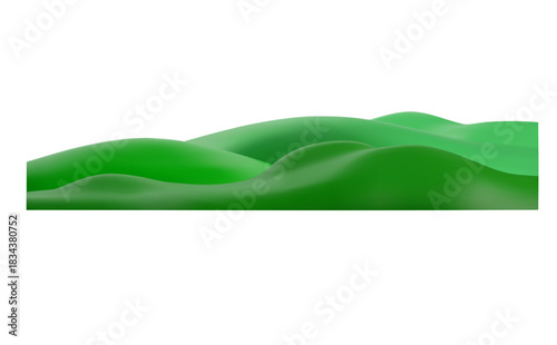 Green grass playground 3D plastic style, vector summer nature design element, cartoon field lawn, meadow landscape