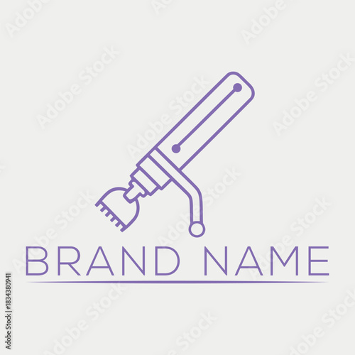 Purple outline logo of a hair curling iron with brand name Keywords: hair curling iron, hair