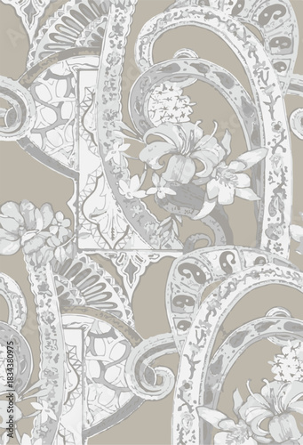 seamless patchwork paisley pattern on background.Seamless patchwork design vector fabric design. Vector graphic tile for interior and clothing fabric or ceramic tiles