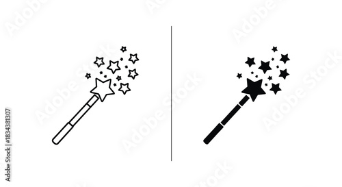 Magic Wand with Stars Icon Set