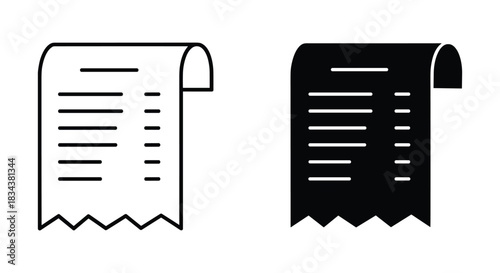 Receipt icon set: Outline and solid vector illustration for financial documents and transactions