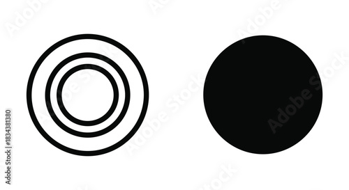 Two Black Circle Icons: Concentric Rings and Solid Disk