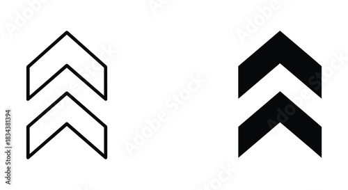 Double Up Chevron Arrows Icon Set: Outline and Solid Scroll Up UI/UX Symbols