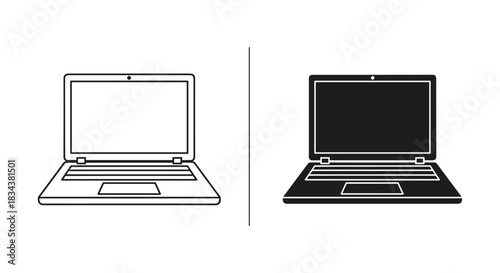 Laptop Computer Outline and Solid Icons