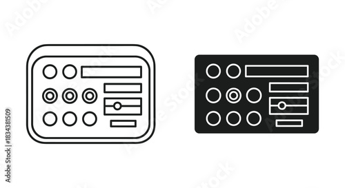 Control Panel or Audio Mixer Interface Icons (Outline and Glyph)