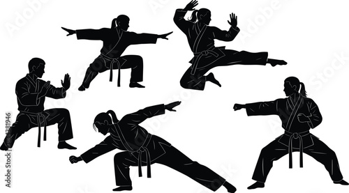 Diverse Tree Silhouettes Vector Collection, Illustrating Broadleaf, Evergreen, and Coniferous Shapes, Emphasizing Nature, Forest Ecology, Landscaping, Environment, and Different Plant Species Graphics