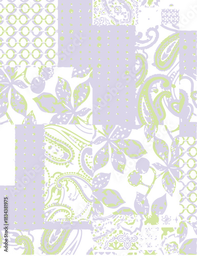 seamless patchwork paisley pattern on background.Seamless patchwork design vector fabric design. Vector graphic tile for interior and clothing fabric or ceramic tiles