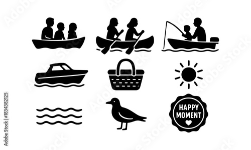 Summer activities and recreation icons set