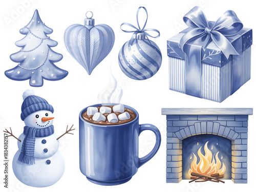 Winter holiday objects and a gift isolated on transparent background